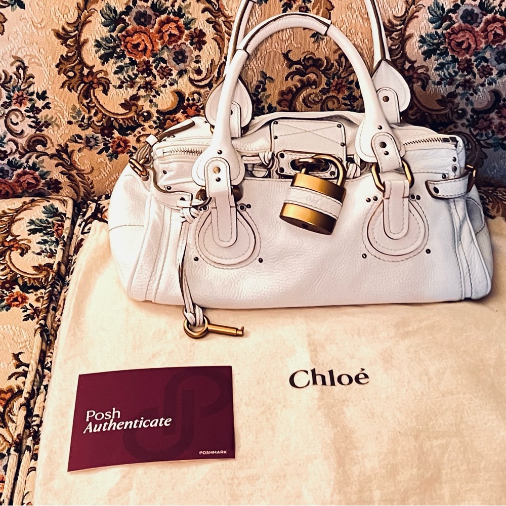 Chloé Paddington White Leather Bag EUC Vintage Y2K Lock & Key Dust Bag Authentic